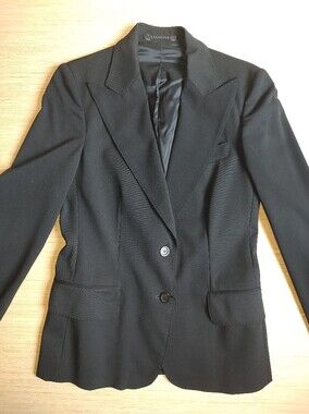 Gucci Uniform Black Viscose Blend Blazer Jacket Stitch Pockets Women's Coat 42